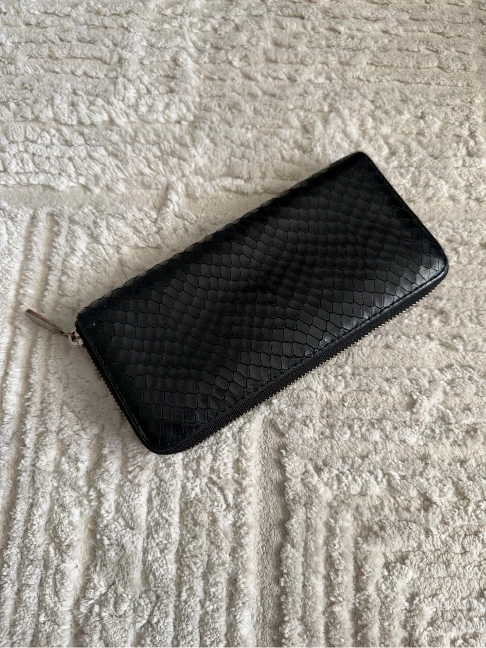 Michael Kors Black Textured Zip Wallet with Silver Logo Plaque